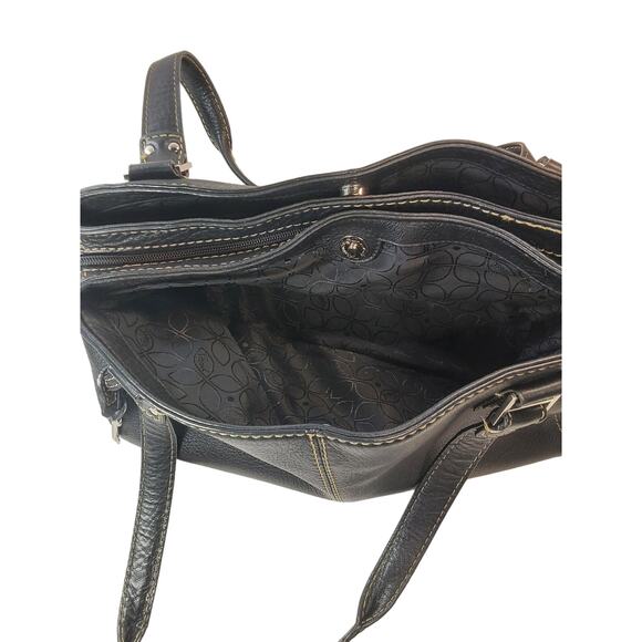 Fossil Black Pebble Leather 3 Section Pocket Shoulder Bag Purse Tote - Picture 7 of 9